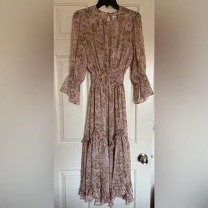 Miss Los Angeles Chiffon Floral Pink Gold Maxi Dress ✨NWT Sz Small